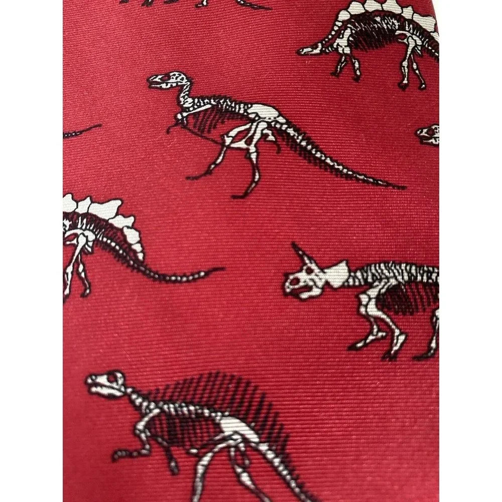 Vintage Anatomical Chart Co Tie Dinosaur Skeletons Red‎ Classic Novelty College